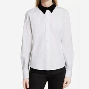 Theory NWOT White Silk Blend Velour Collared Fancy Button Down Shirt Blouse